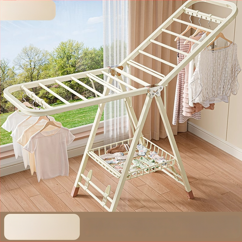 Grindų stovinti drabužių džiovyklė – dviejų stulpų, storintas anglies plienas, sulankstoma, mobilus, vidaus ir lauko balkonui, modelis 7945