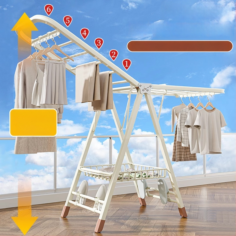 Grindų stovinti drabužių džiovyklė – dviejų stulpų, storintas anglies plienas, sulankstoma, mobilus, vidaus ir lauko balkonui, modelis 7945