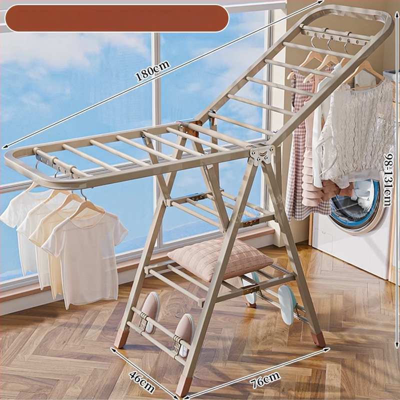 Grindų stovinti drabužių džiovyklė – dviejų stulpų, storintas anglies plienas, sulankstoma, mobilus, vidaus ir lauko balkonui, modelis 7945