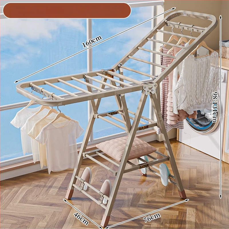 Grindų stovinti drabužių džiovyklė – dviejų stulpų, storintas anglies plienas, sulankstoma, mobilus, vidaus ir lauko balkonui, modelis 7945