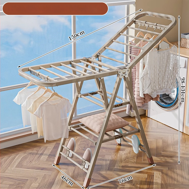 Grindų stovinti drabužių džiovyklė – dviejų stulpų, storintas anglies plienas, sulankstoma, mobilus, vidaus ir lauko balkonui, modelis 7945