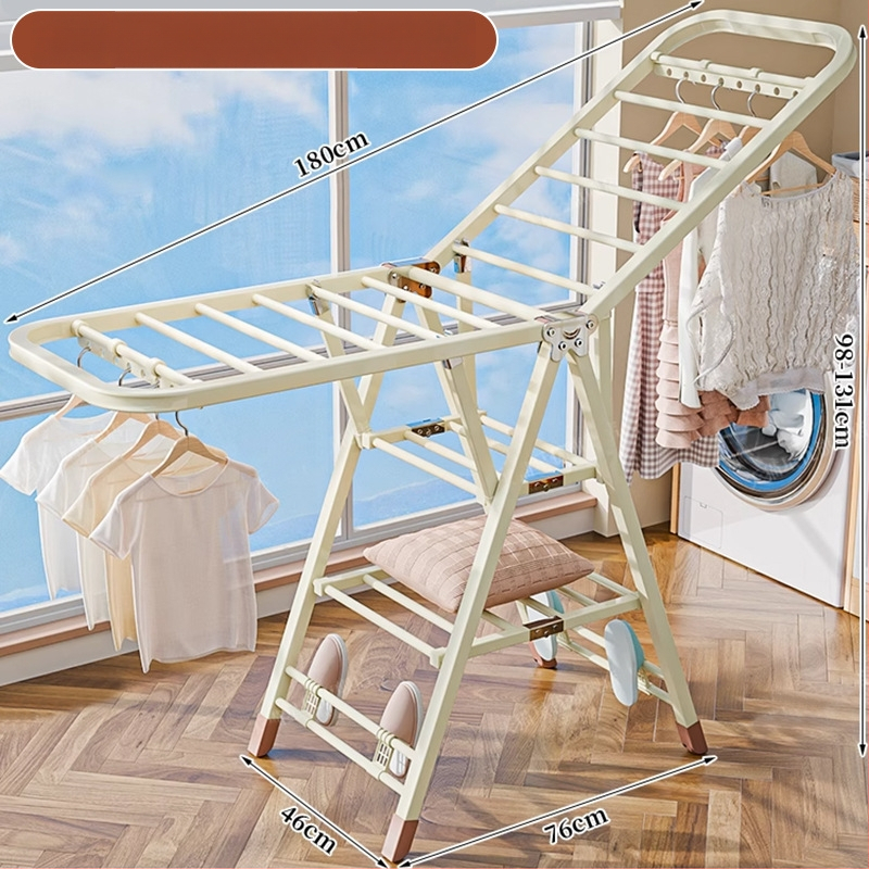 Grindų stovinti drabužių džiovyklė – dviejų stulpų, storintas anglies plienas, sulankstoma, mobilus, vidaus ir lauko balkonui, modelis 7945