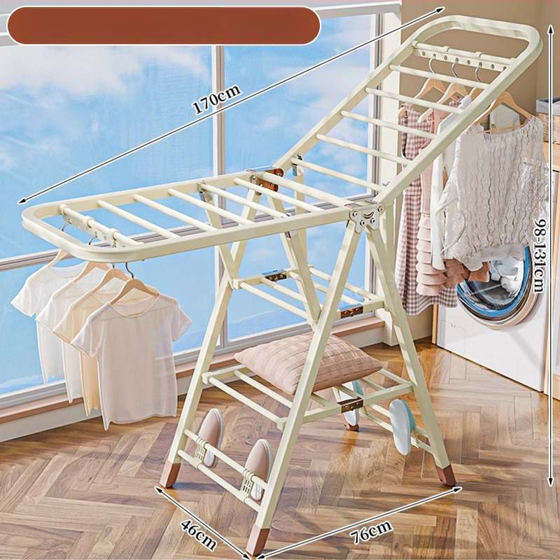 Grindų stovinti drabužių džiovyklė – dviejų stulpų, storintas anglies plienas, sulankstoma, mobilus, vidaus ir lauko balkonui, modelis 7945