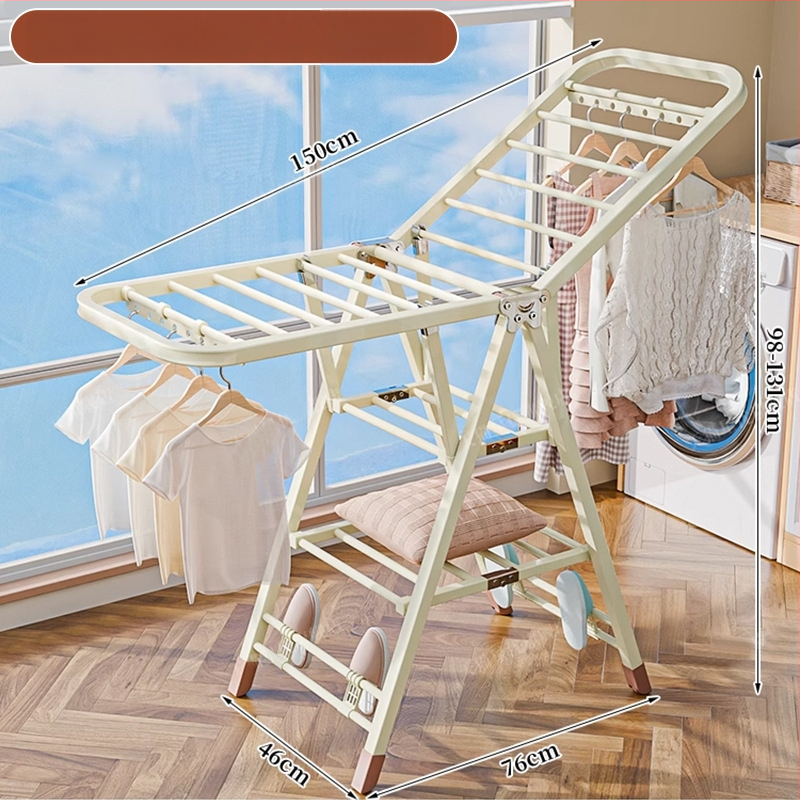 Grindų stovinti drabužių džiovyklė – dviejų stulpų, storintas anglies plienas, sulankstoma, mobilus, vidaus ir lauko balkonui, modelis 7945