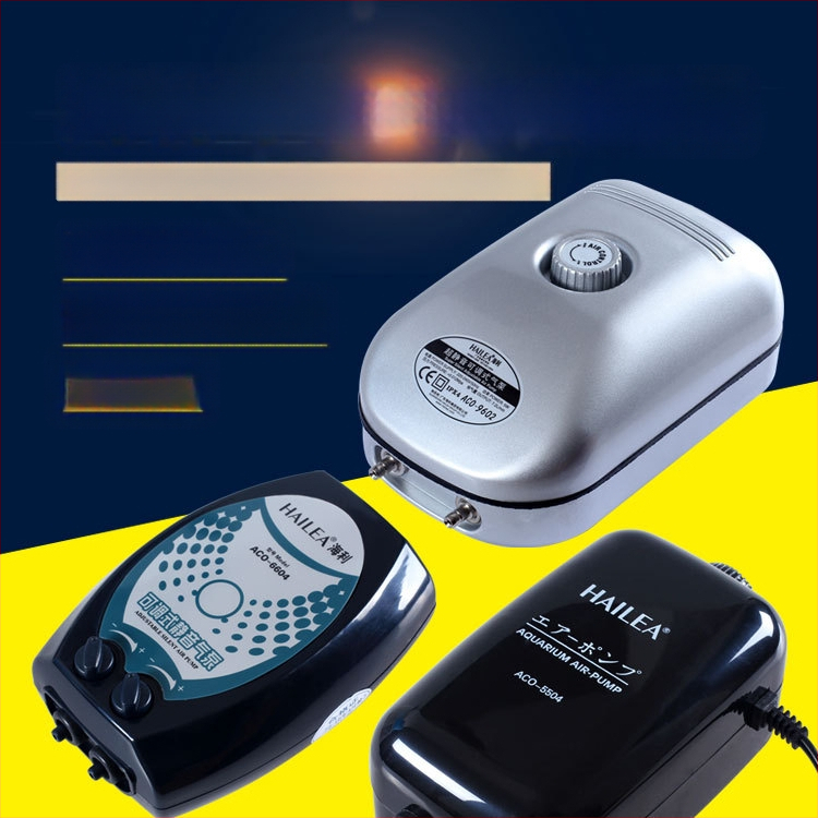 Haili dviejų galvų deguonies siurblys akvariumui su reguliuojamu oro srautu ir tylia veikla, modeliai ACO5503/6603/9610