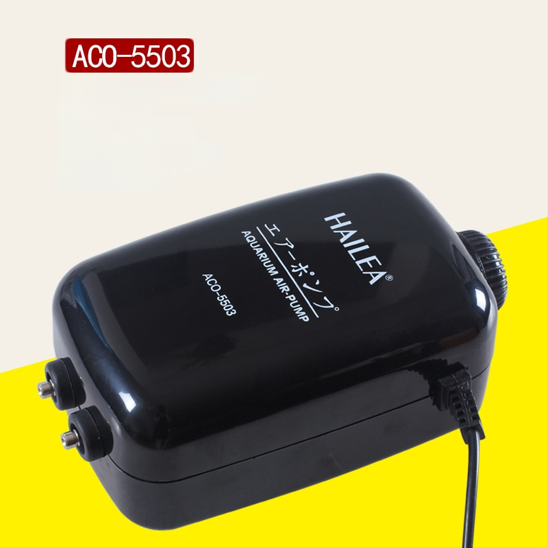 Haili dviejų galvų deguonies siurblys akvariumui su reguliuojamu oro srautu ir tylia veikla, modeliai ACO5503/6603/9610