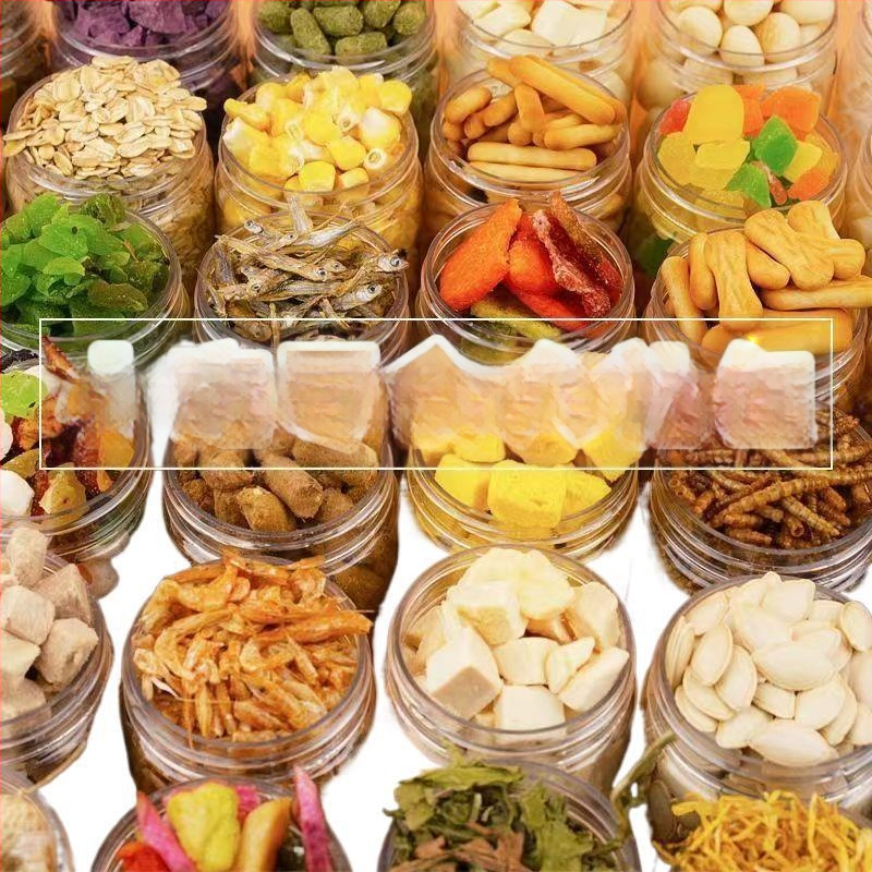 Hernetkarbi toiduk: dehüdrataeritud ja külmkuivatatud, kõrge kaltsiumi sisaldus, kuivatatud kala ja krevett, suhkruvabad kookoshelbed