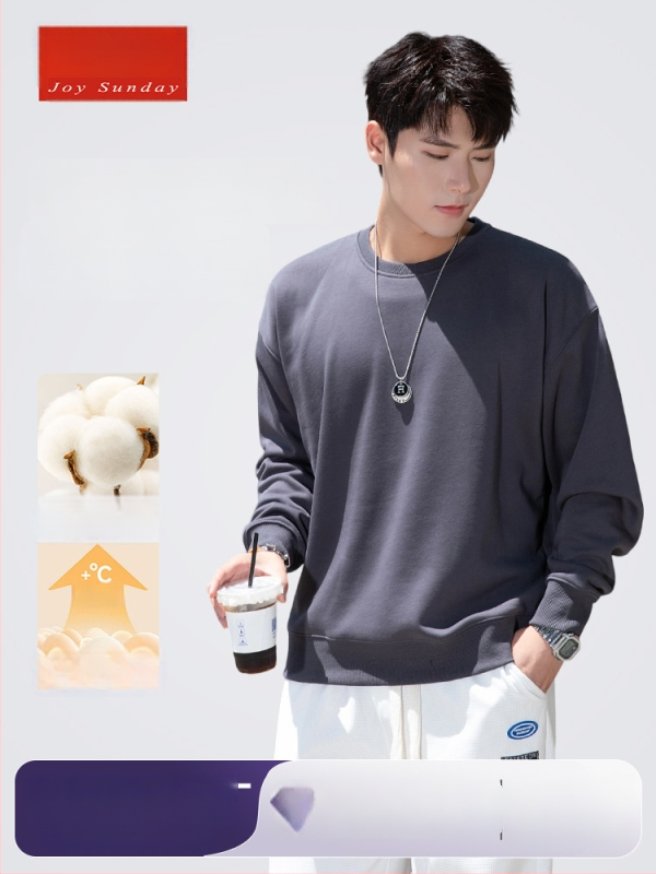 Vīriešu kokvilnas flīsa džemperis ar apaļu kaklu, garas piedurknes, brīvs piegriezums, 600 g smagums