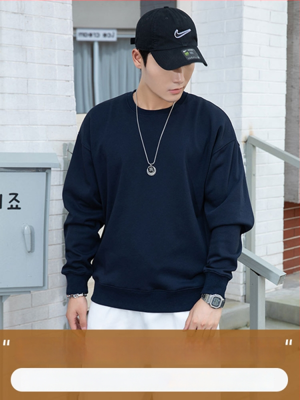 Vīriešu kokvilnas flīsa džemperis ar apaļu kaklu, garas piedurknes, brīvs piegriezums, 600 g smagums