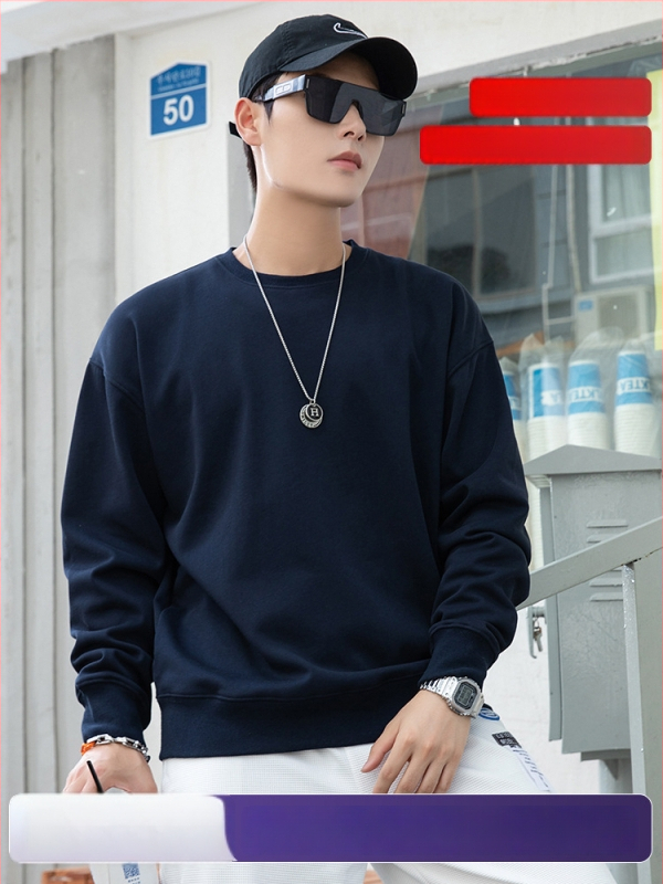 Vīriešu kokvilnas flīsa džemperis ar apaļu kaklu, garas piedurknes, brīvs piegriezums, 600 g smagums