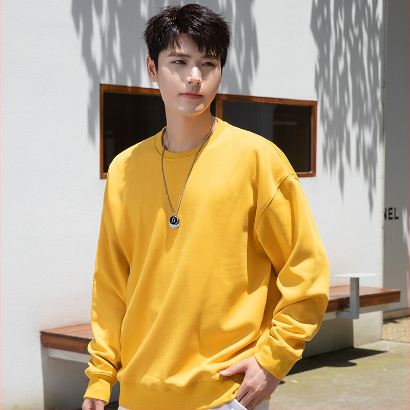 Vīriešu kokvilnas flīsa džemperis ar apaļu kaklu, garas piedurknes, brīvs piegriezums, 600 g smagums