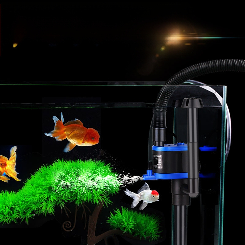 Trys į vieną akvariumo siurblys su filtravimu ir aeracija; plastmasinis korpusas; vertikalus sienos montavimas