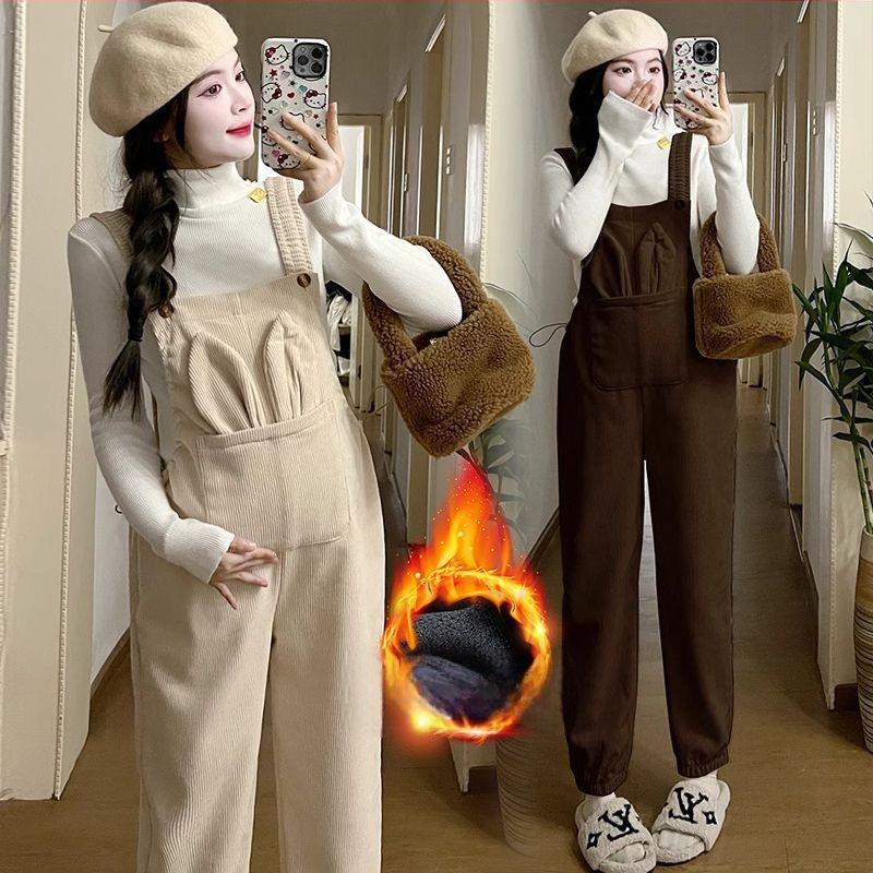 Nėščios moters kombinezonos su petnešomis — 3/4 ilgio kelnės, Chenille audinys, elastanas <30%, mikroelastinis, laisvas kirpimas