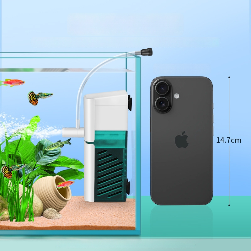 Akvariumo filtro siurblys: kompaktiškas daugiafunkcinis filtras su įmontuotu cirkuliacijos siurbliu, bangų formavimas deguonies tiekimui ir potinkinis lietaus dušas mažiems talpoms • Medžiaga: plastikas • Prekės ženklas: Kyung ye • Svoris: 173 g