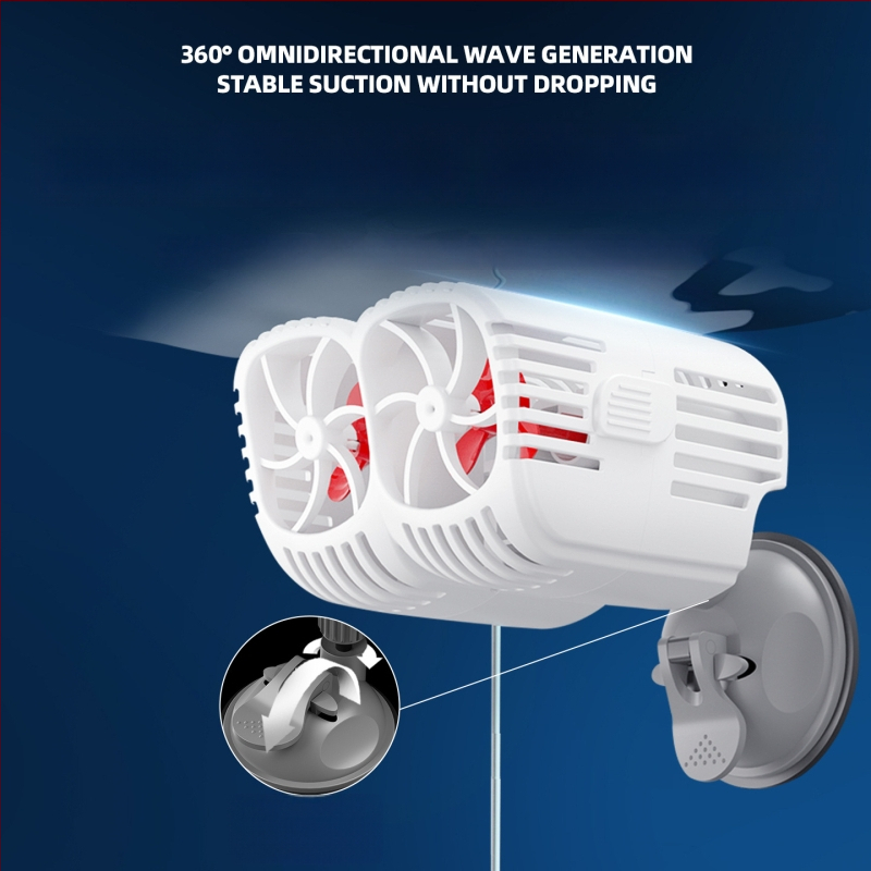 Dviejų galvų bangų siurblys akvariumui, 360° tylus srautas, su siurbtukais