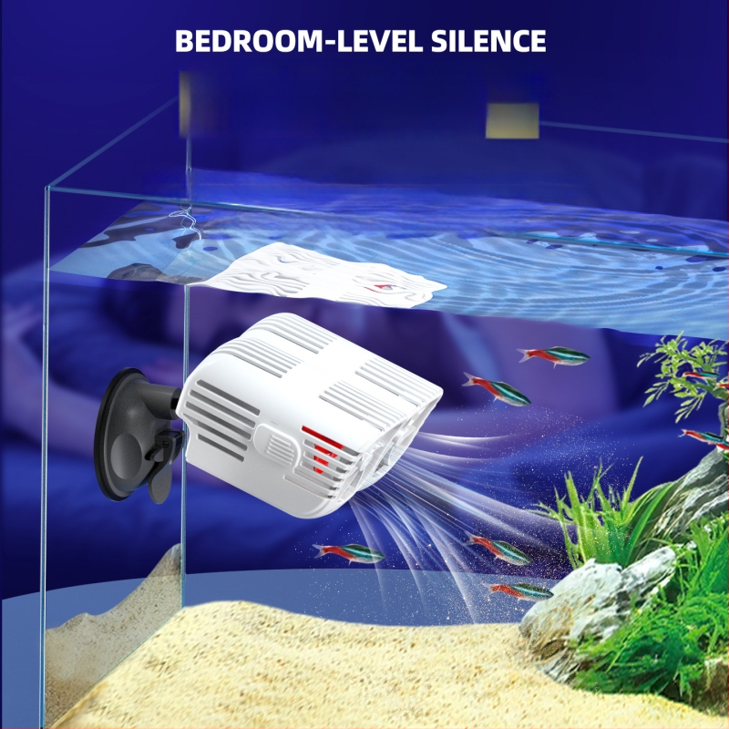 Dviejų galvų bangų siurblys akvariumui, 360° tylus srautas, su siurbtukais