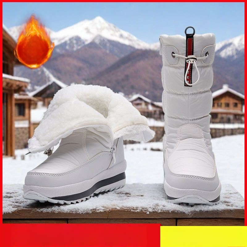 Sieviešu ziemas augstās sniega zābaki, vidēja augšējā daļa, apaļa purngala, sānu rāvējslēdzējs, iekšpuse no mākslīgā pūļa