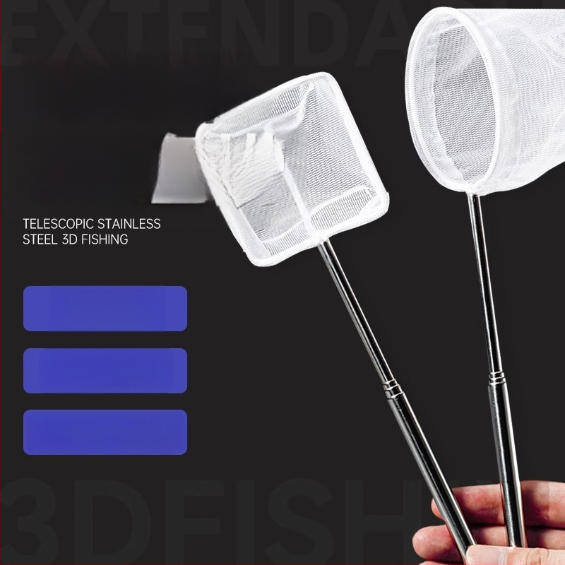 Nerūdijančio plieno sulankstomas žvejybos tinklas su ilga rankena, apvalios ir kvadratinės formos (50 g)