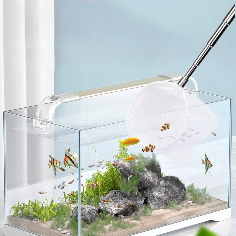 Nerūdijančio plieno sulankstomas žvejybos tinklas su ilga rankena, apvalios ir kvadratinės formos (50 g)