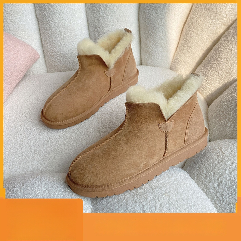 Unisex žieminiai batai su avies kailio įdaila viršuje ir viduje, šilti ir neslidūs žiemai, žemas kulnas