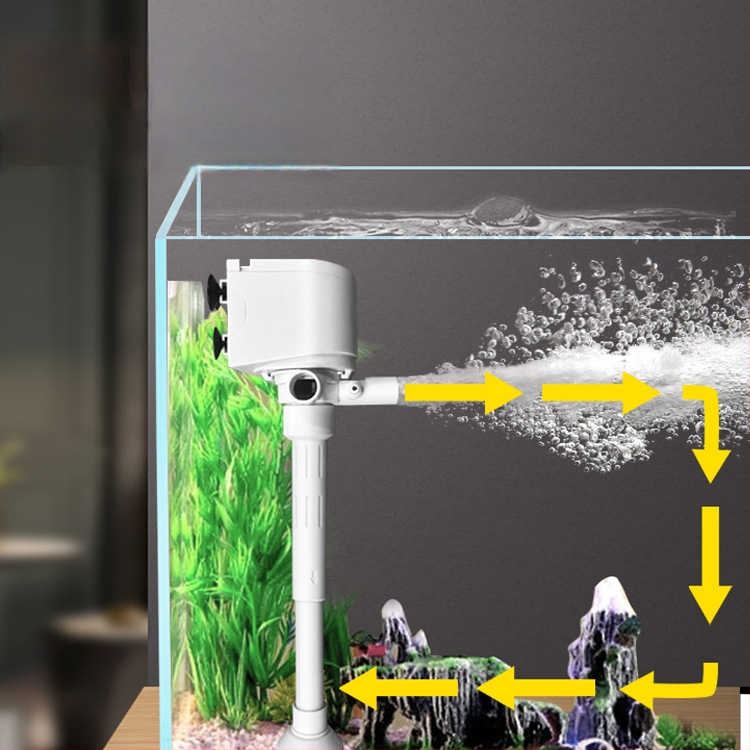 Po vandeniu esantis akvariumo siurblys su deguonies tiekimu ir filtravimu, 4 į 1 filtras, sieninis montavimas, tylus ir energiją taupantis