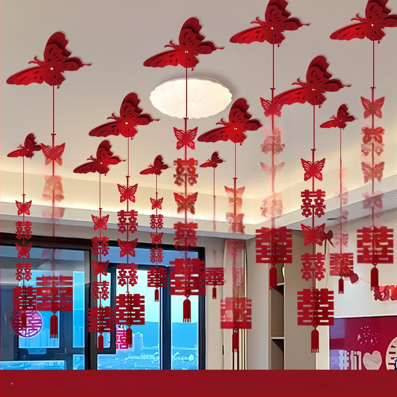 Popierinė girlianda su kaspinu, dvigubo laimės motyvas, lubų pakabinamas vestuvinei dekoracijai