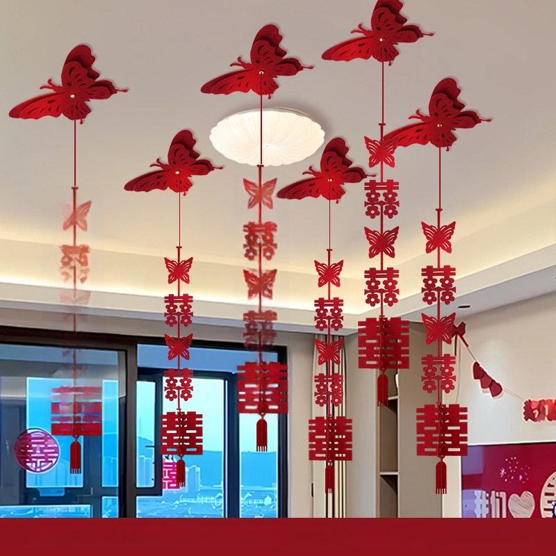 Popierinė girlianda su kaspinu, dvigubo laimės motyvas, lubų pakabinamas vestuvinei dekoracijai