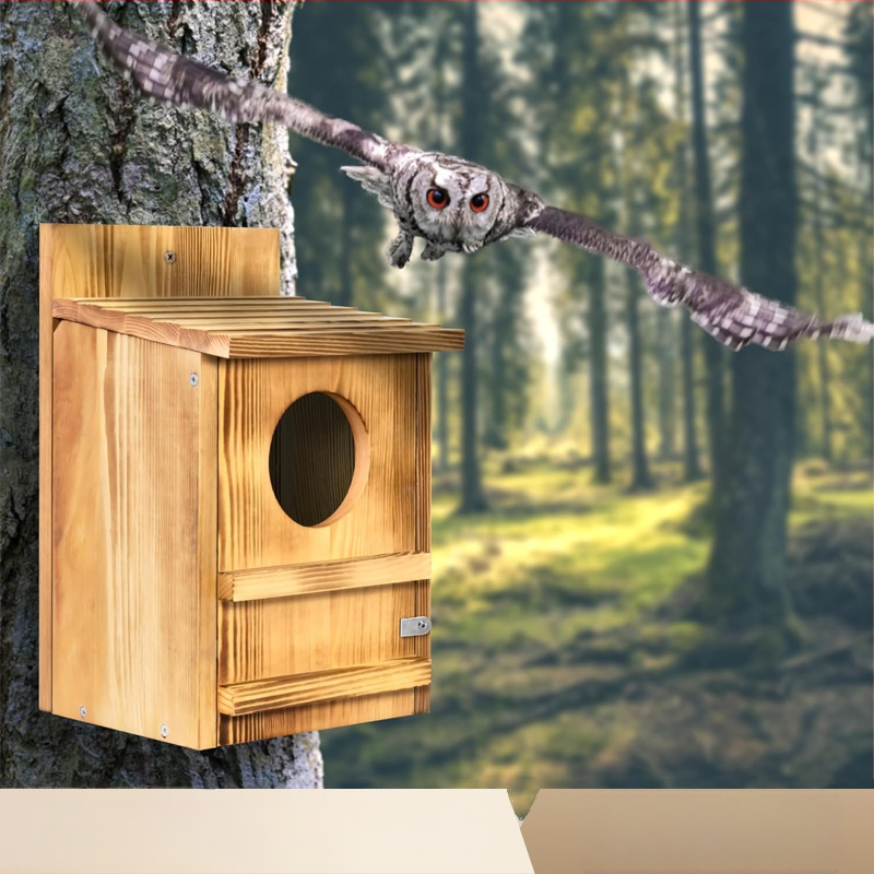 Medinė lesyklėlė lauko sieniniam tvirtinimui, paukščių veisimo dėžutė