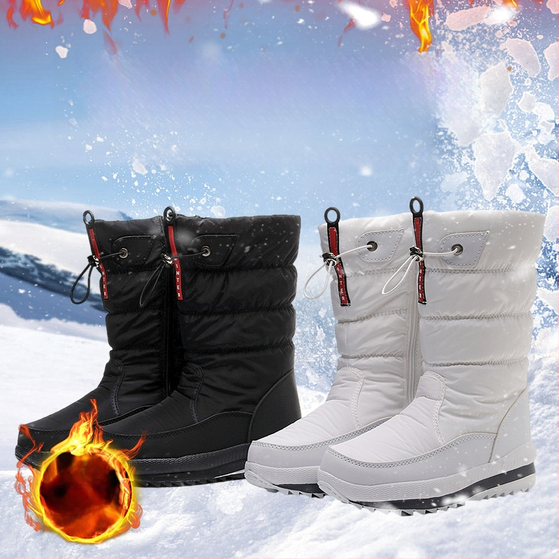 Sieviešu ziemas zābaki ar kokvilnas augšdaļu, mākslīgā pūļa odere, mākslīgā vilna iekšējā, gumijas zole, plakanais papēdis