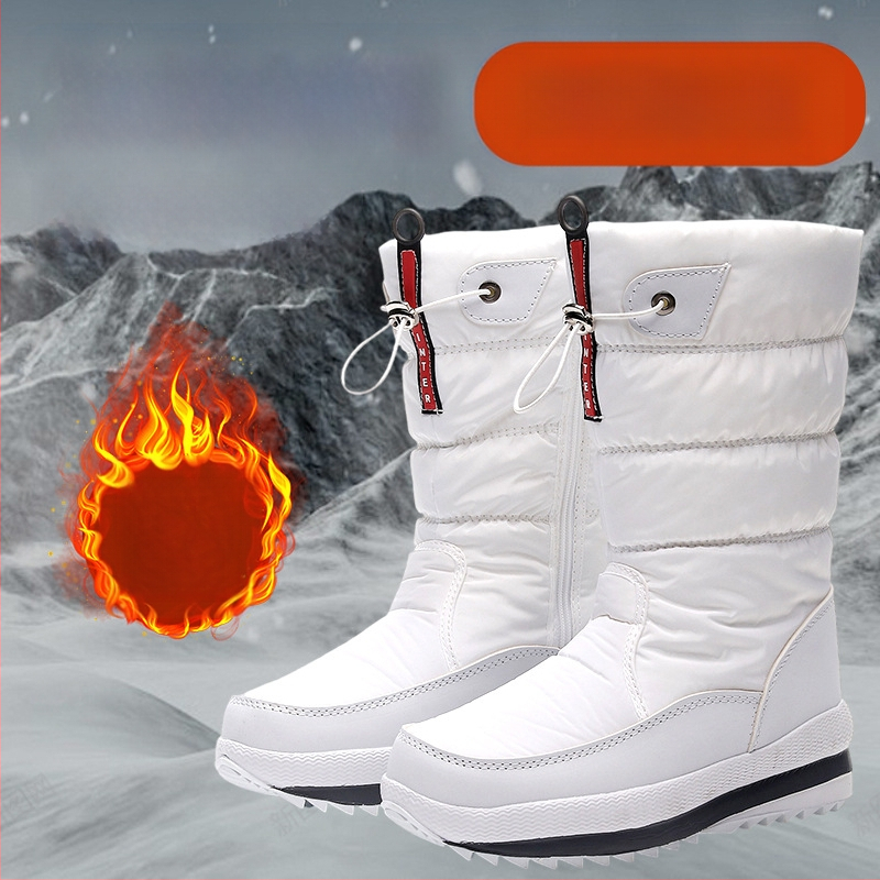 Sieviešu ziemas zābaki ar kokvilnas augšdaļu, mākslīgā pūļa odere, mākslīgā vilna iekšējā, gumijas zole, plakanais papēdis