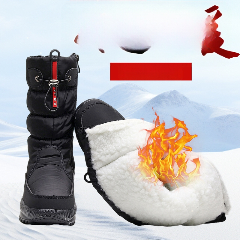 Sieviešu ziemas zābaki ar kokvilnas augšdaļu, mākslīgā pūļa odere, mākslīgā vilna iekšējā, gumijas zole, plakanais papēdis