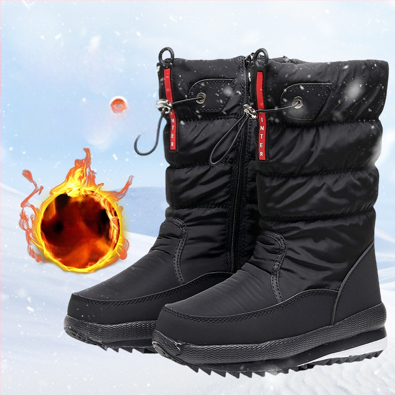 Sieviešu ziemas zābaki ar kokvilnas augšdaļu, mākslīgā pūļa odere, mākslīgā vilna iekšējā, gumijas zole, plakanais papēdis