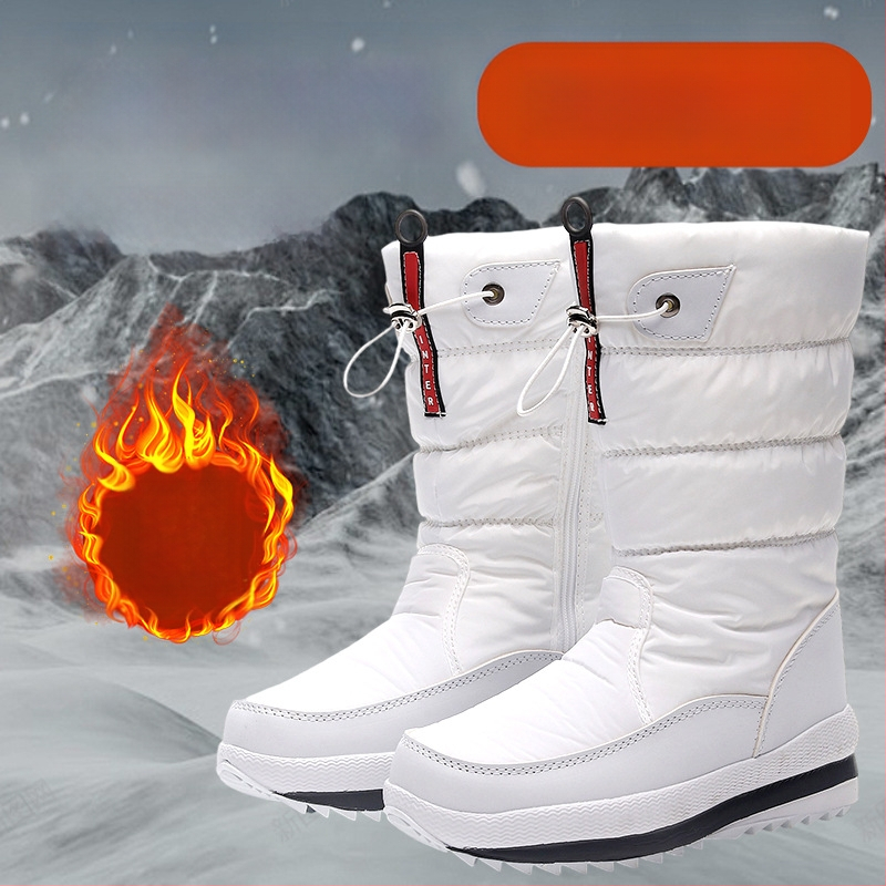 Sieviešu ziemas zābaki ar kokvilnas augšdaļu, mākslīgā pūļa odere, mākslīgā vilna iekšējā, gumijas zole, plakanais papēdis