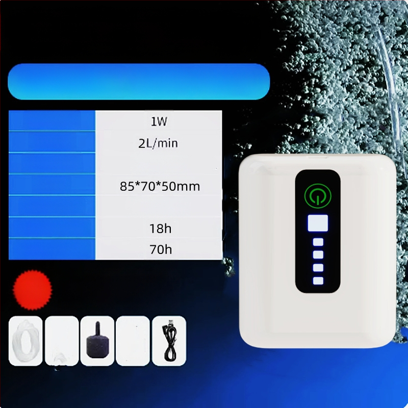 Kompakti USB deguonies siurblys akvariumui – įkraunama ličio baterija, nešiojamas, dvigubo naudojimo žvejybai ir lauko veiklai