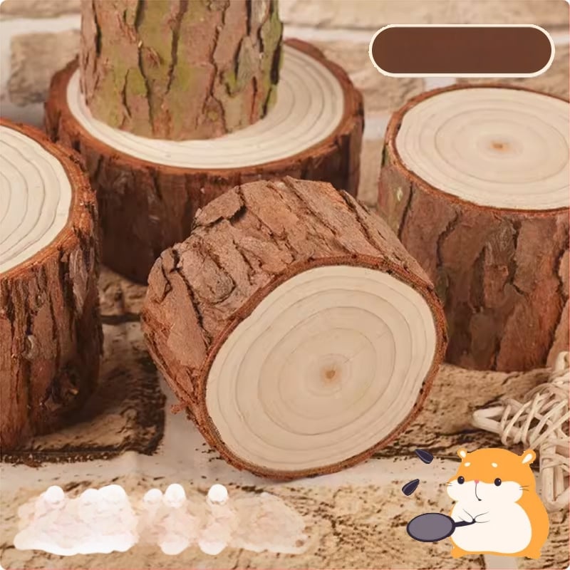 Puidust hamsterkasti kaunistuste komplekt: männipuidust tükid koos koorega, ümmargused puidust vardad, tahked puidust ehted, ronimisastmed ja platvormi tara mänguasjade jaoks