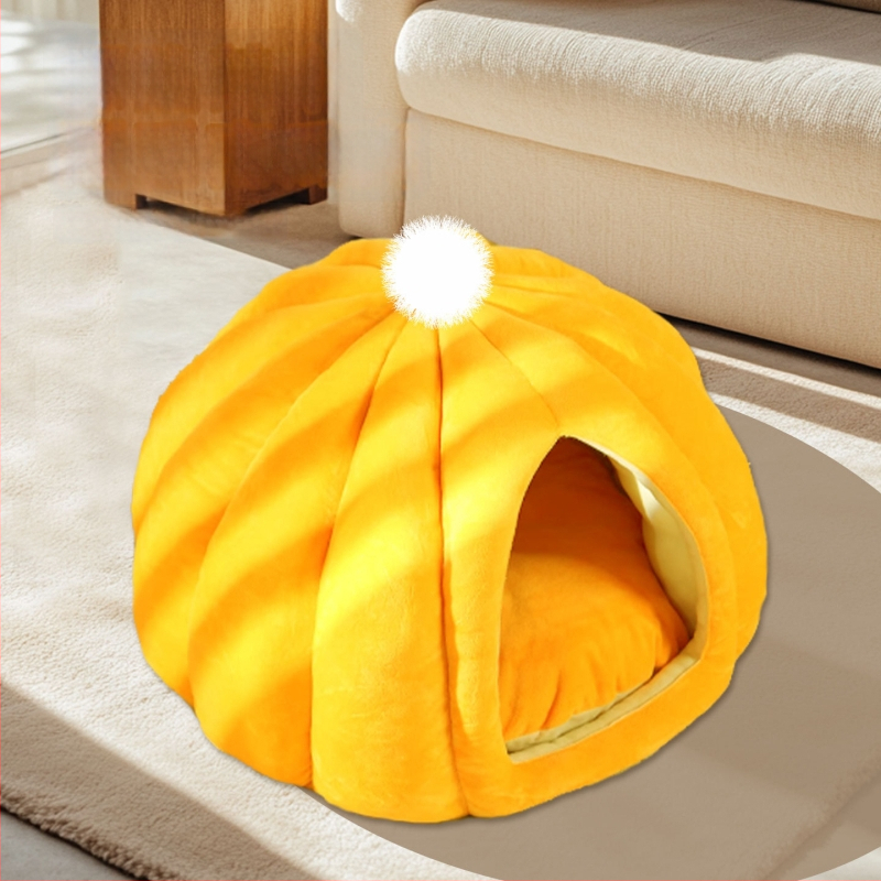 Kõrvitsakujuline kasside pesa – talvine soe, osaliselt suletud, hingav PP puuvillast materjaliga