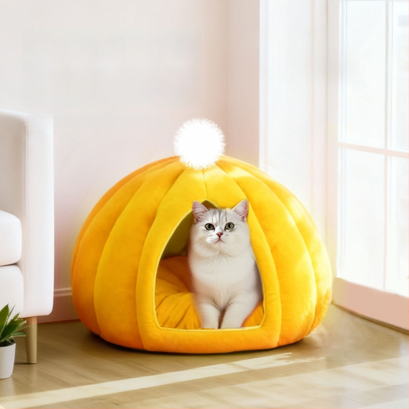 Kõrvitsakujuline kasside pesa – talvine soe, osaliselt suletud, hingav PP puuvillast materjaliga