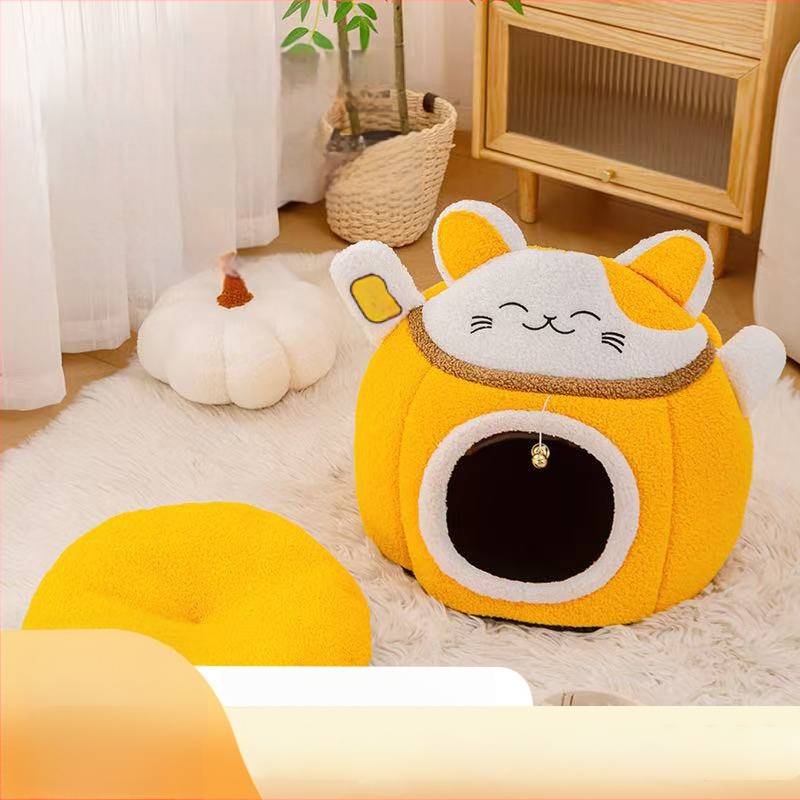 Sulgitud ümar kassipesa, talvise soe, suure ruumiga disain