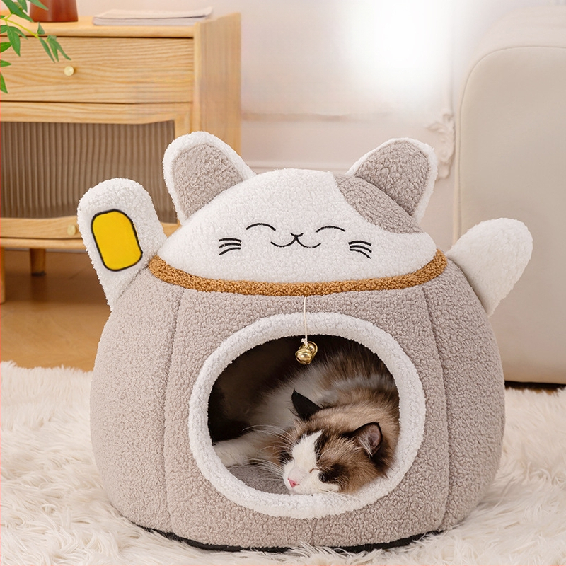 Sulgitud ümar kassipesa, talvise soe, suure ruumiga disain
