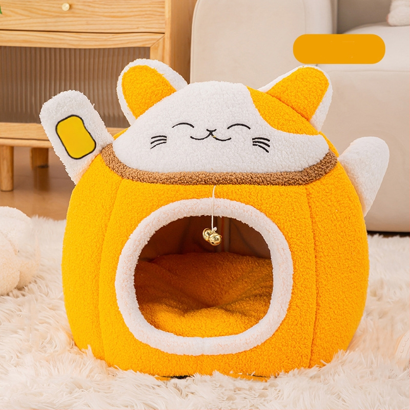 Sulgitud ümar kassipesa, talvise soe, suure ruumiga disain