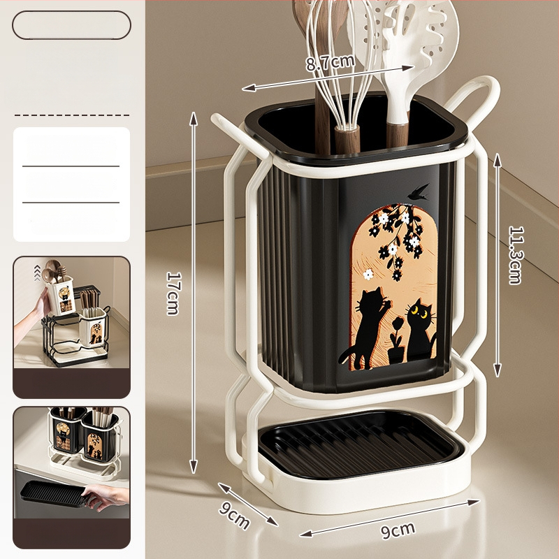 ABS medžiagos virtuvės įrankių laikiklis su drenažo dėže, modelis ACF1490, saugojimas ir drenažas, kilmė Kinija