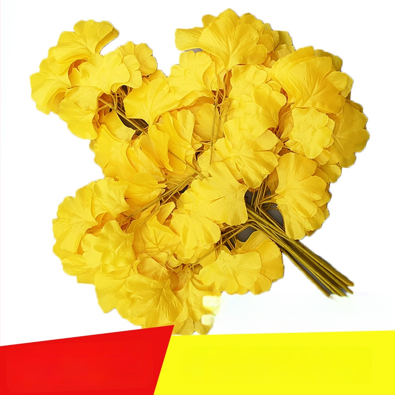 Gryn kunstlik ginkgo oks koos siidililledega – injektsioonvormimine, väliseks dekoratsiooniks ja fotograafia rekviziitideks