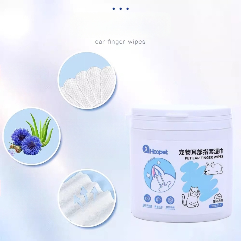 Mīkstās mitrās salvetes ausu tīrīšanai mājdzīvniekiem – suņiem un kaķiem, ausu vasku noņemšana, neausts materiāls