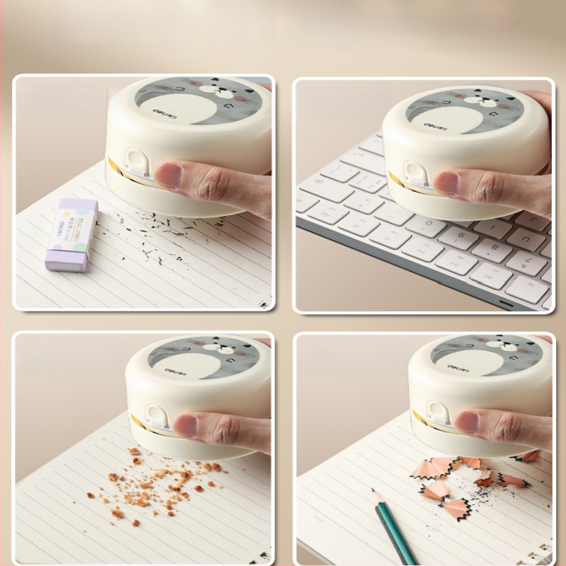 Galda tīrītājs, uzlādējams elektriskais vakuums, plastmasas konstrukcija, karikatūras stila dizains, piemērots gumijas atkritumu un zīmējumu drupaču tīrīšanai