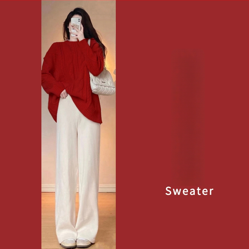 Nėščiųjų dviejų dalių komplektas: laisvas viršus su ilgomis rankovėmis ir plačios kelnės, flisinis pamušalas; audinys poliesterio 70–80% ir medvilnės 20–30% — rudens-žiemos 2025, japonų-korejiečių laisvas stilius