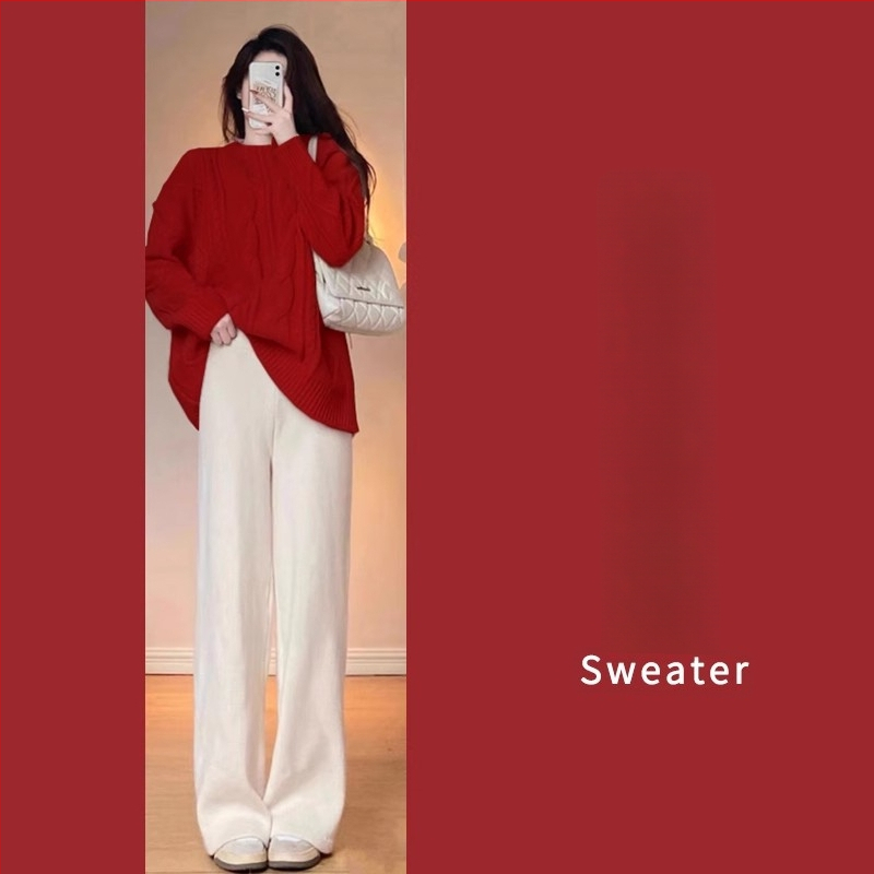 Nėščiųjų dviejų dalių komplektas: laisvas viršus su ilgomis rankovėmis ir plačios kelnės, flisinis pamušalas; audinys poliesterio 70–80% ir medvilnės 20–30% — rudens-žiemos 2025, japonų-korejiečių laisvas stilius