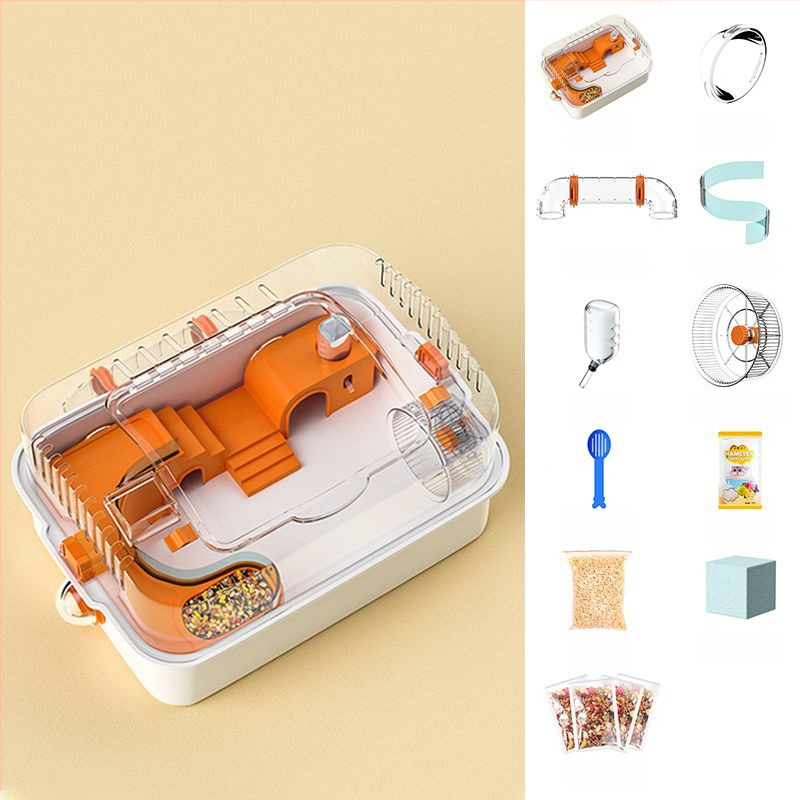 Hamsteri puur ja mänguasjade komplekt — plastikust, ristkülikukujuline kuju, ventileeritud ja kergesti puhastatav, sobib siseriiklikuks ja väliseks kasutamiseks
