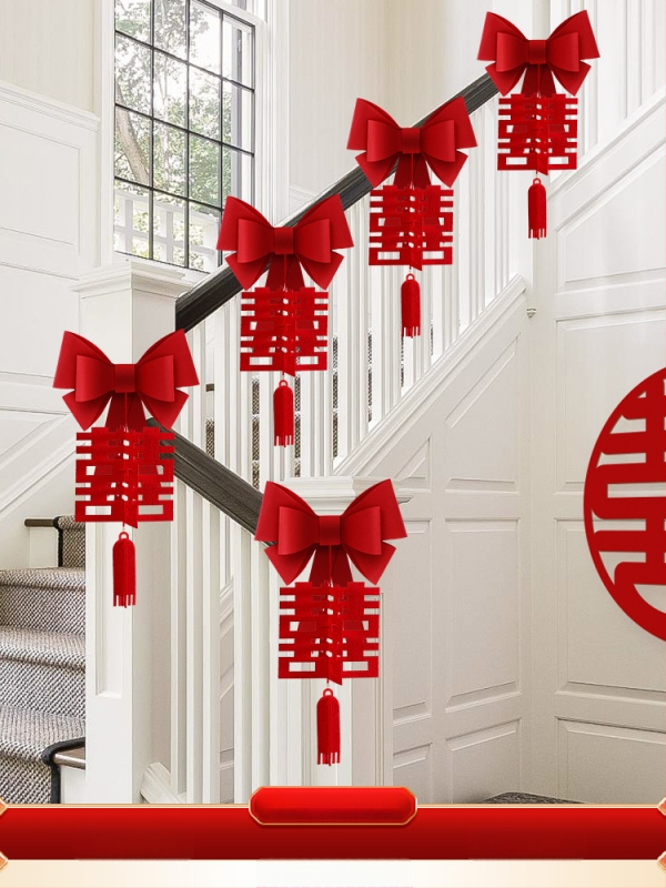 Vestuvinių laiptų turėklų dekoracijų rinkinys iš neaudinio audinio su kaspinu ir gėlėmis; vestuvėms; vidaus dekoravimui; prekės ženklas Orange Nuoyi Bai