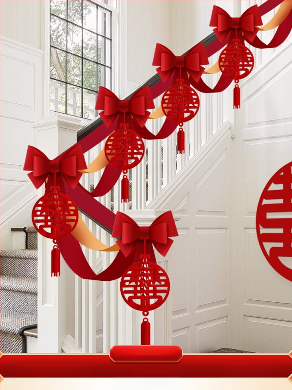 Vestuvinių laiptų turėklų dekoracijų rinkinys iš neaudinio audinio su kaspinu ir gėlėmis; vestuvėms; vidaus dekoravimui; prekės ženklas Orange Nuoyi Bai