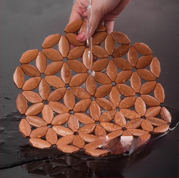 Bambusest ümmargune laua mats, kuumuskindel, ühevärviline muster, Hiina stiil